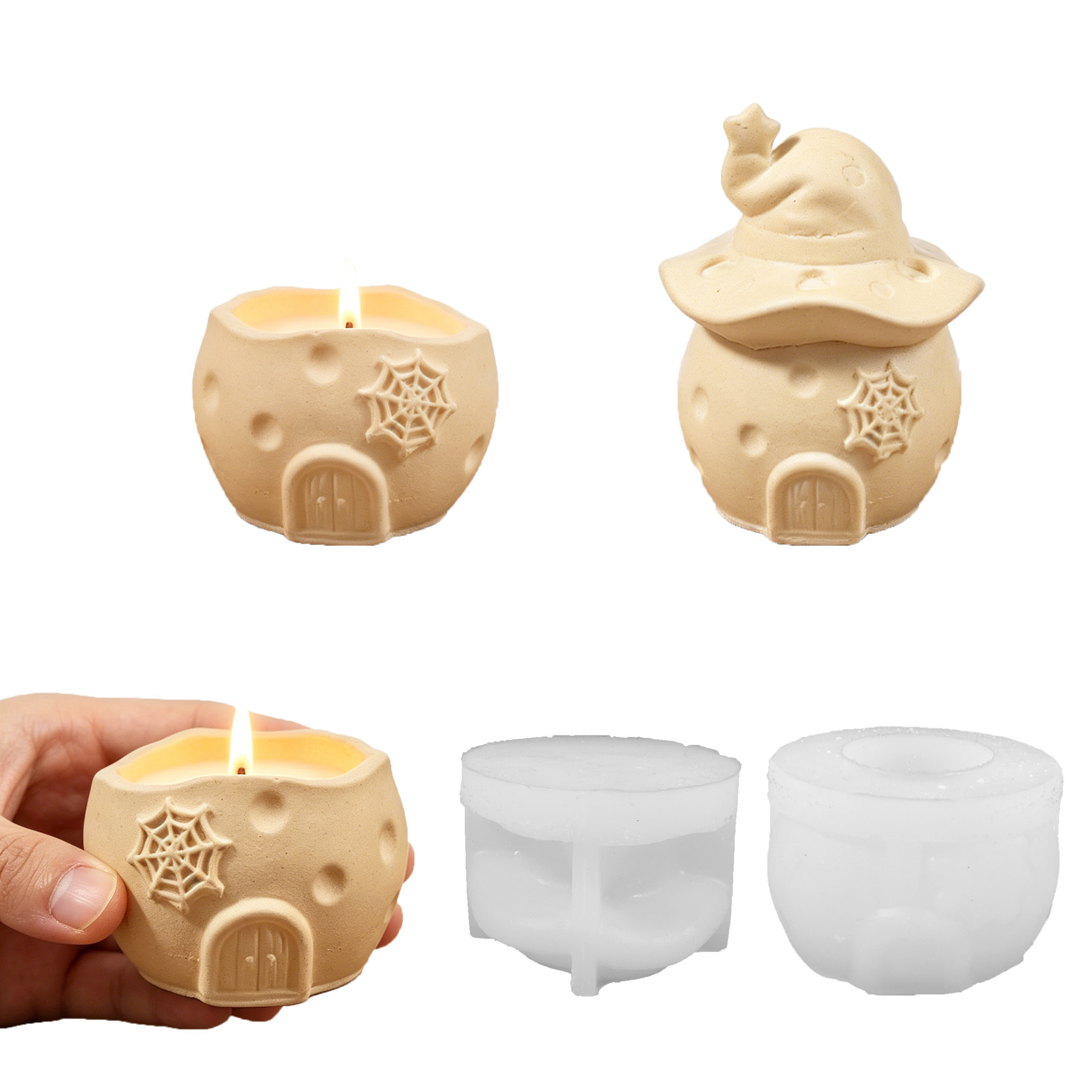 Candle Making Vessels - Halloween Wizard Pumpkin House Silicone Mold