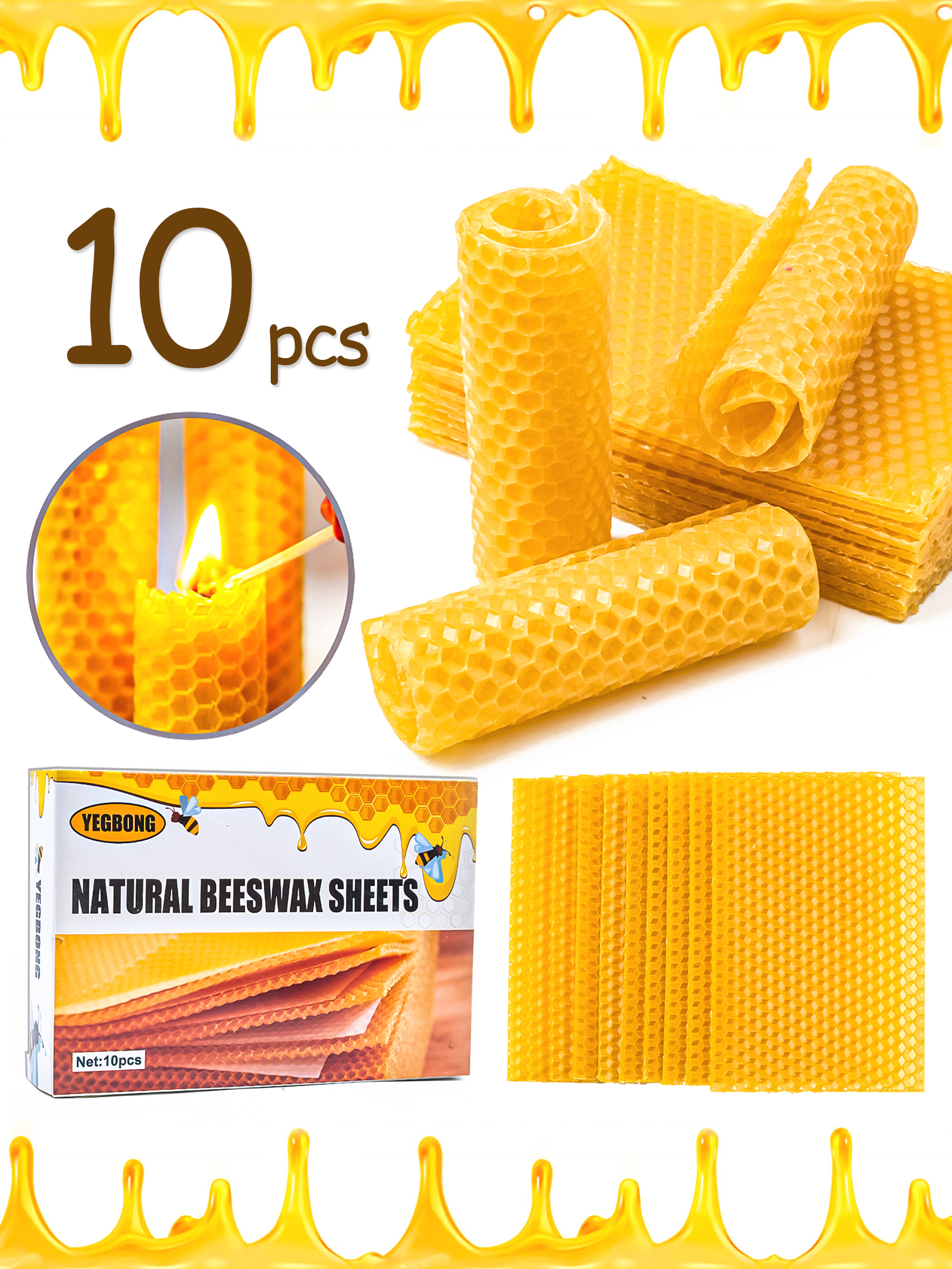 Candle Making Raw Material - 10Pcs Natural Honeycomb Bee Wax Sheets